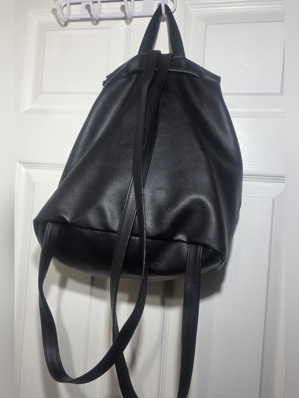 Victoria’s Secret Black Faux Leather Backpack Drawstring Bag Silver  Logo - Picture 8 of 8